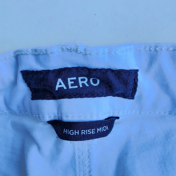 Aero Shorts Size 2 White Cuffed Denim Logo High Rise MIDI Pockets Stretch - Picture 4 of 9